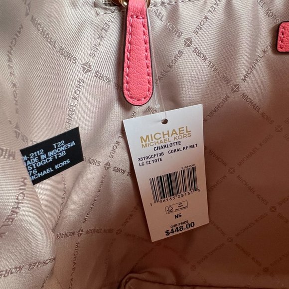 Michael Kors Charlotte Large Top Zip Shoulder Tote Bag MK Coral Reef Multi - Picture 8 of 10
